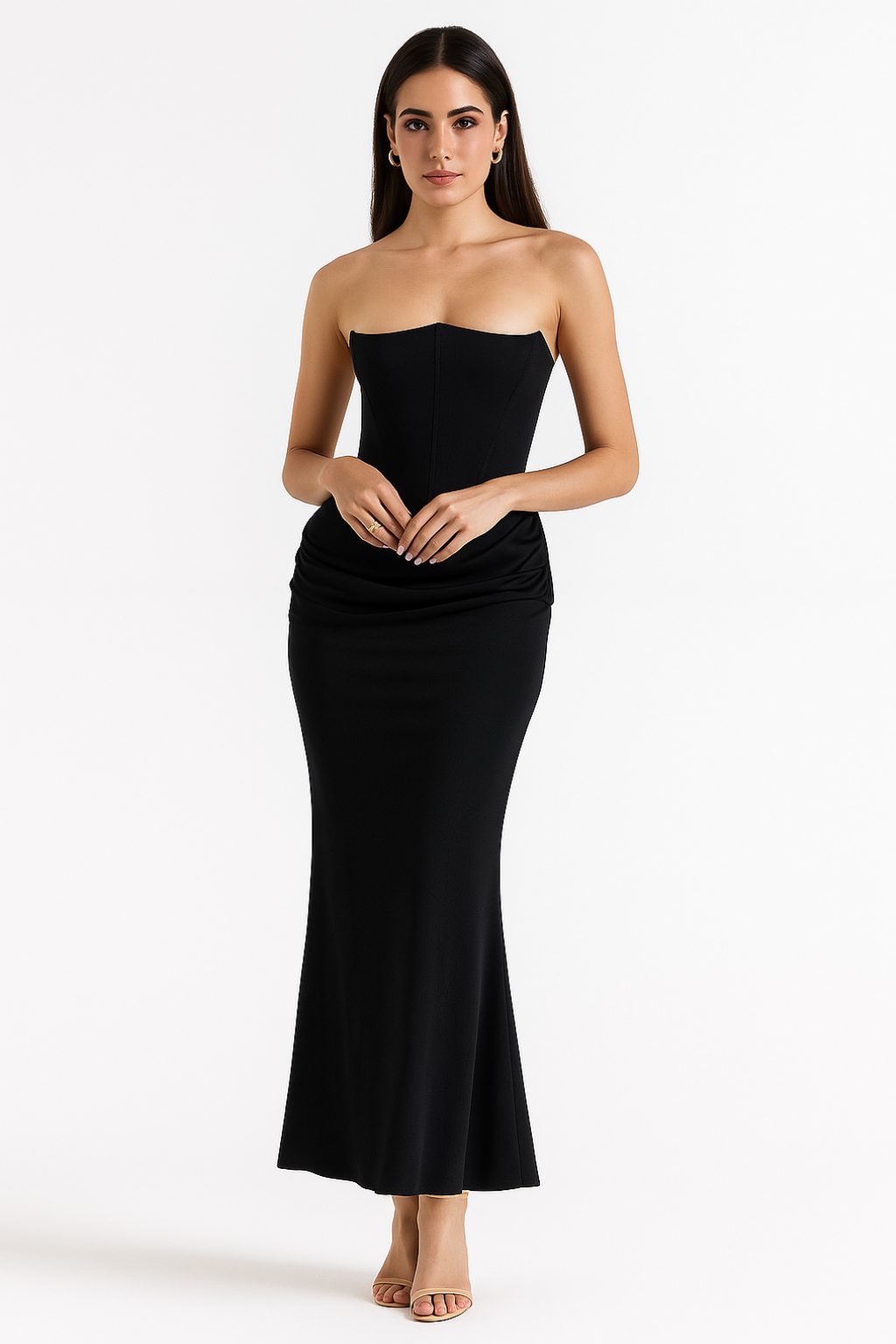 Women’s Strapless Maxi Dress | Ruched Waist Evening Gown