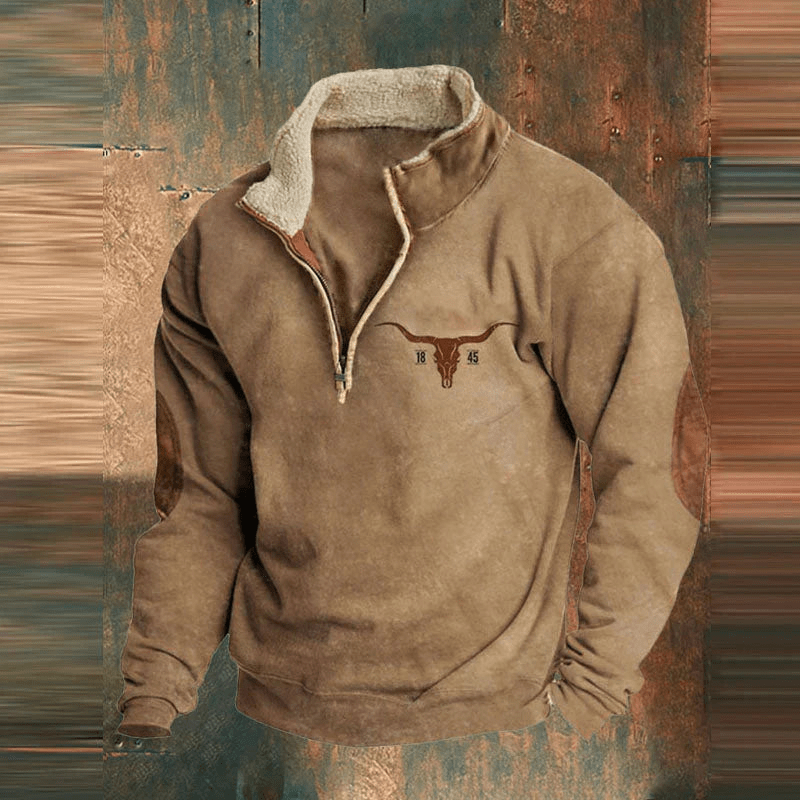 Quarter Zip Pullover | Patterned Sleeves with Kangaroo Pocket