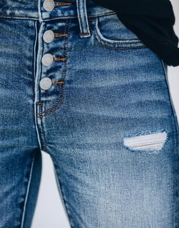 High Waist Skinny Jeans - Button Front Fit