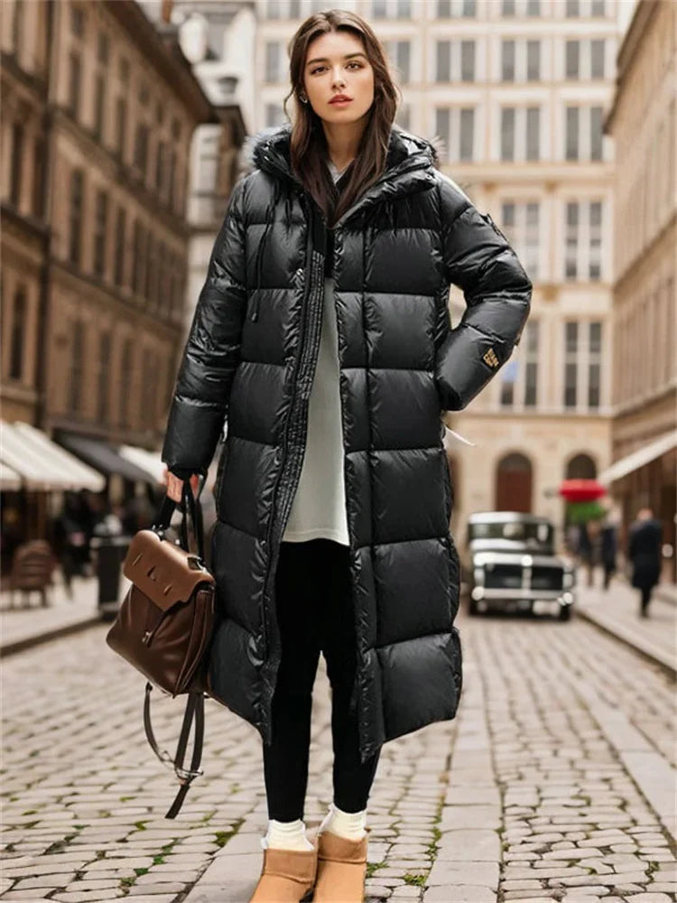 Long Puffer Coat - Hooded with Quilted Finish