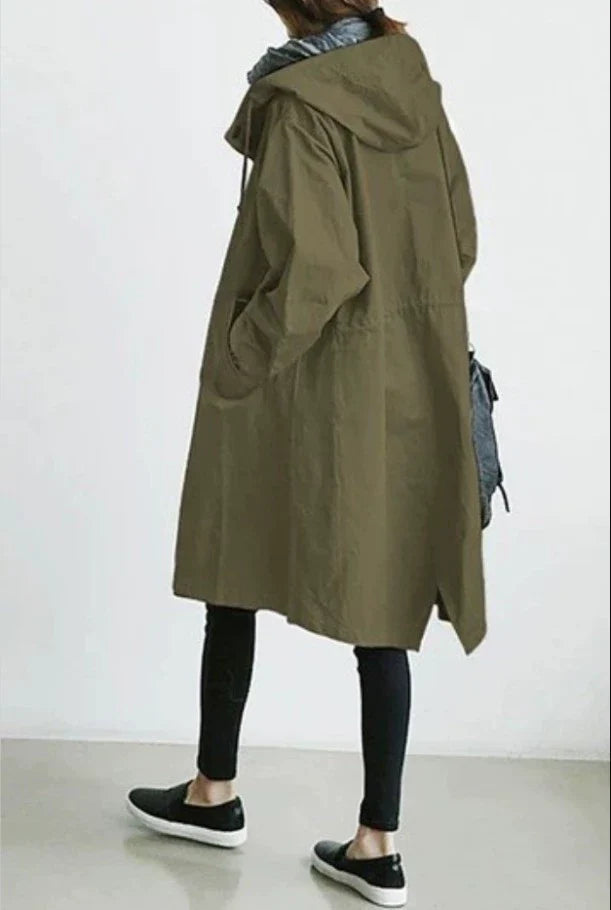 Rain Jacket - Hooded Relaxed Fit with Button Front