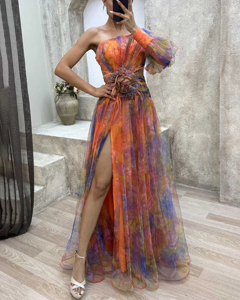 Women's One Shoulder Wedding Guest Maxi Dress