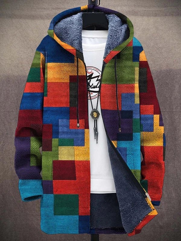 Geometric Print Hooded Cardigan - Open Front