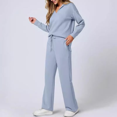 Loungewear Set | Long Sleeve Top with Wide Leg Trousers