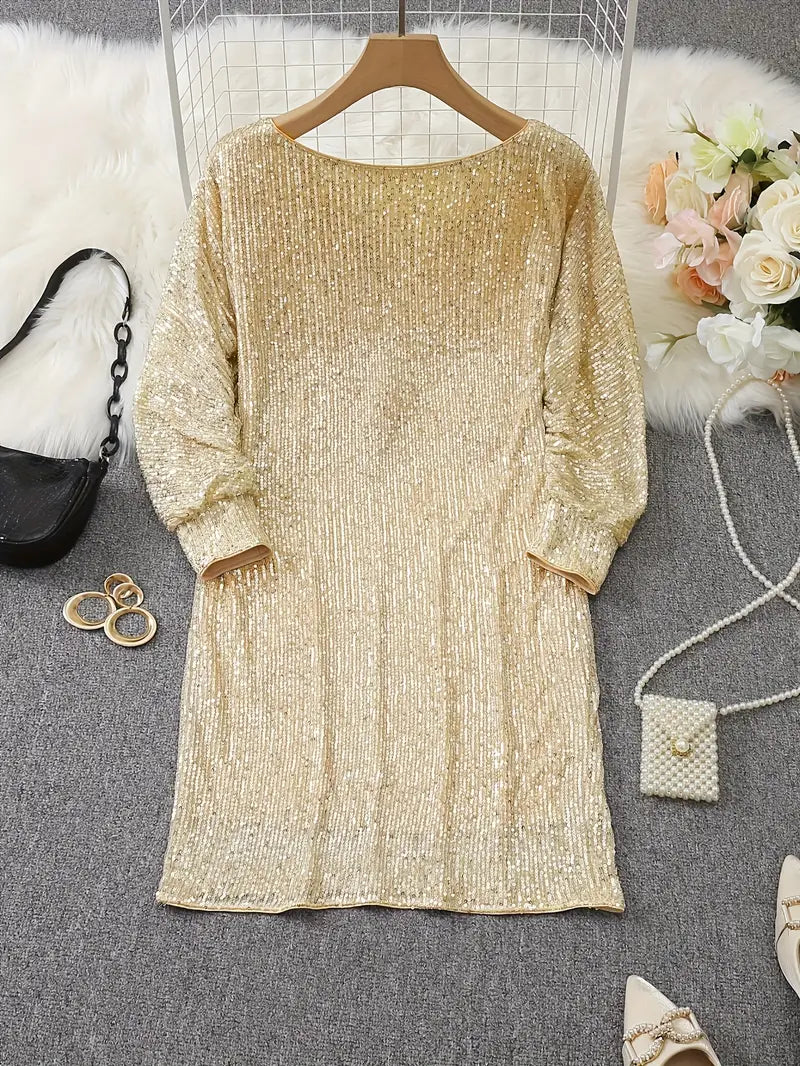 Sequin Mini Dress - Long Sleeve with Relaxed Fit