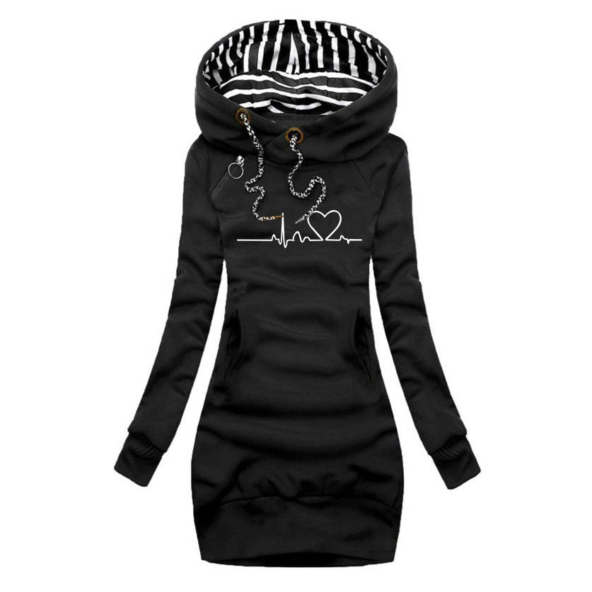 Hoodie Midi Dress - Long Sleeve with Graphic Print