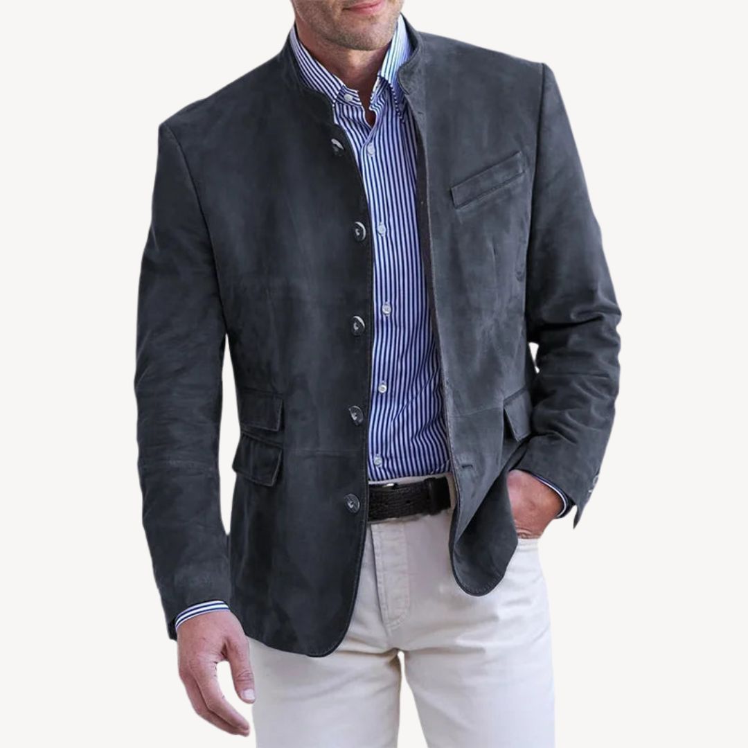 Blazer Jacket | Mandarin Collar with Button Front