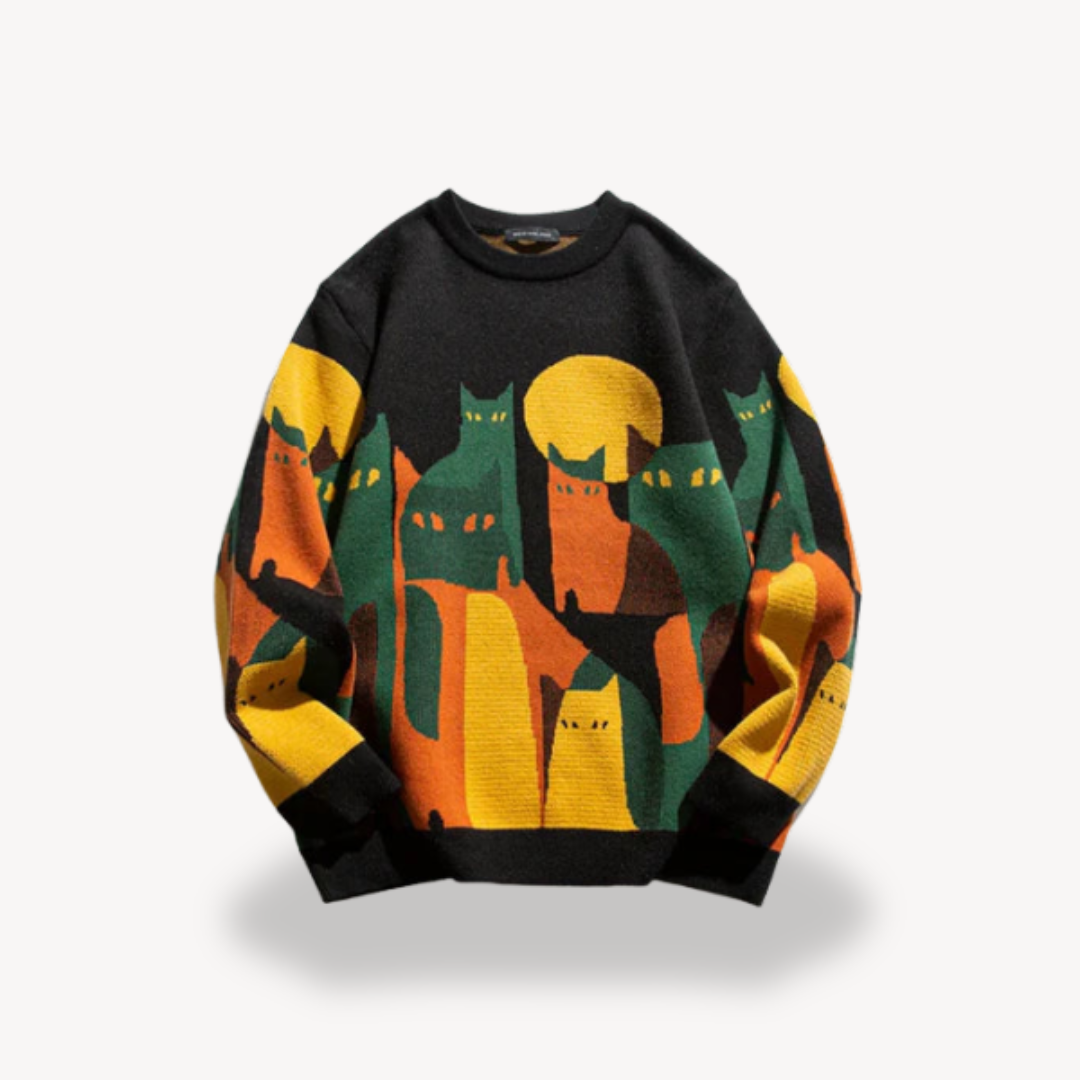 Graphic Knitted Jumper - Relaxed Fit Crew Neck Pullover