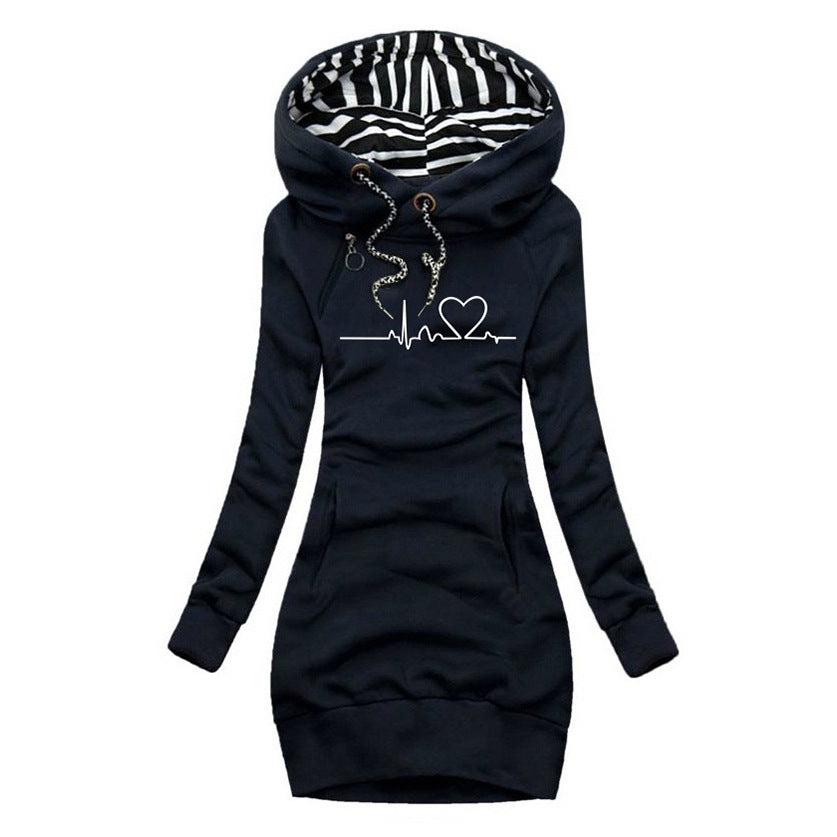 Hoodie Midi Dress - Long Sleeve with Graphic Print