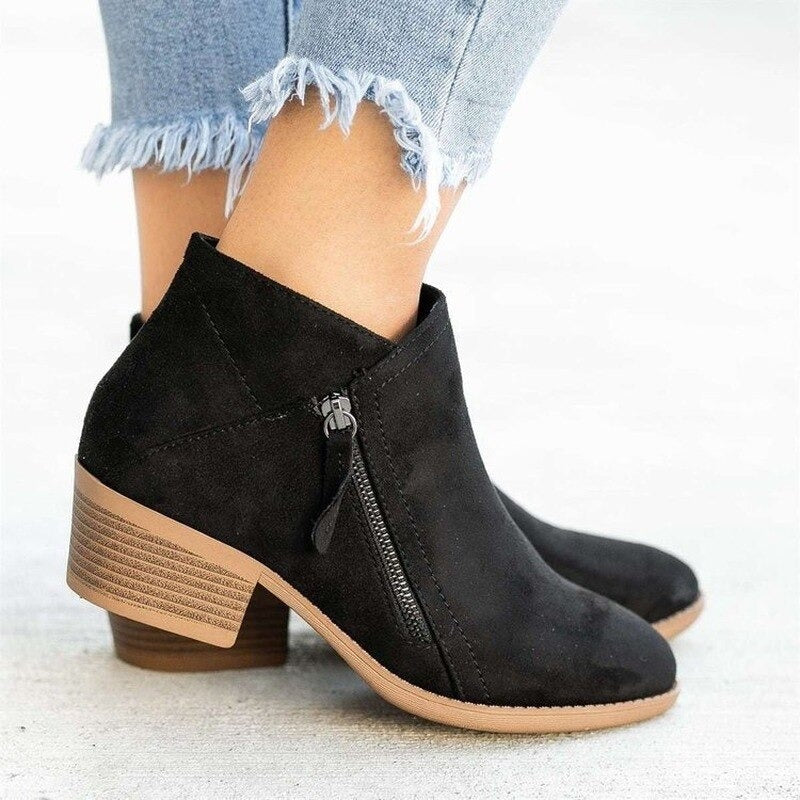 Block-Heel Ankle Boots | with Side Zipper