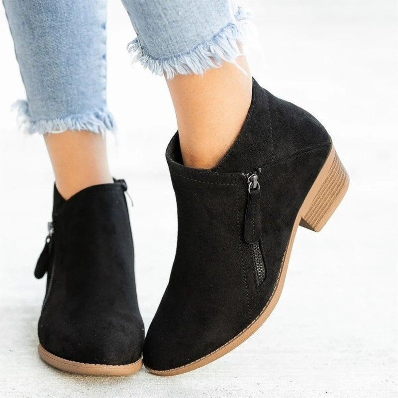 Block-Heel Ankle Boots | with Side Zipper