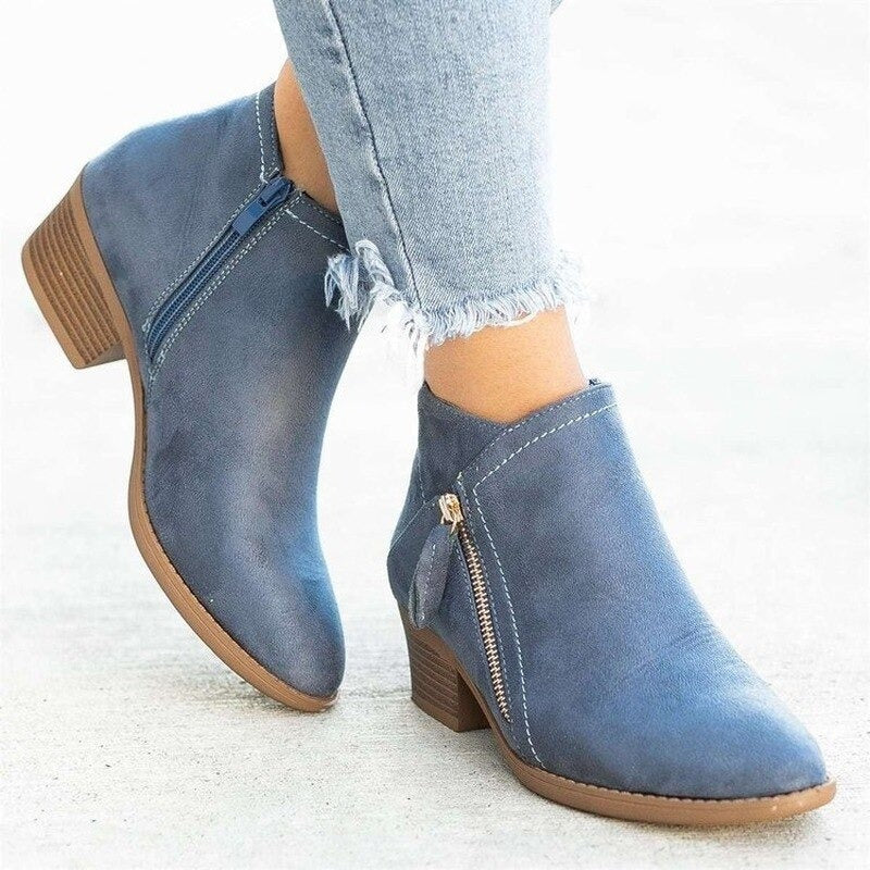 Block-Heel Ankle Boots | with Side Zipper