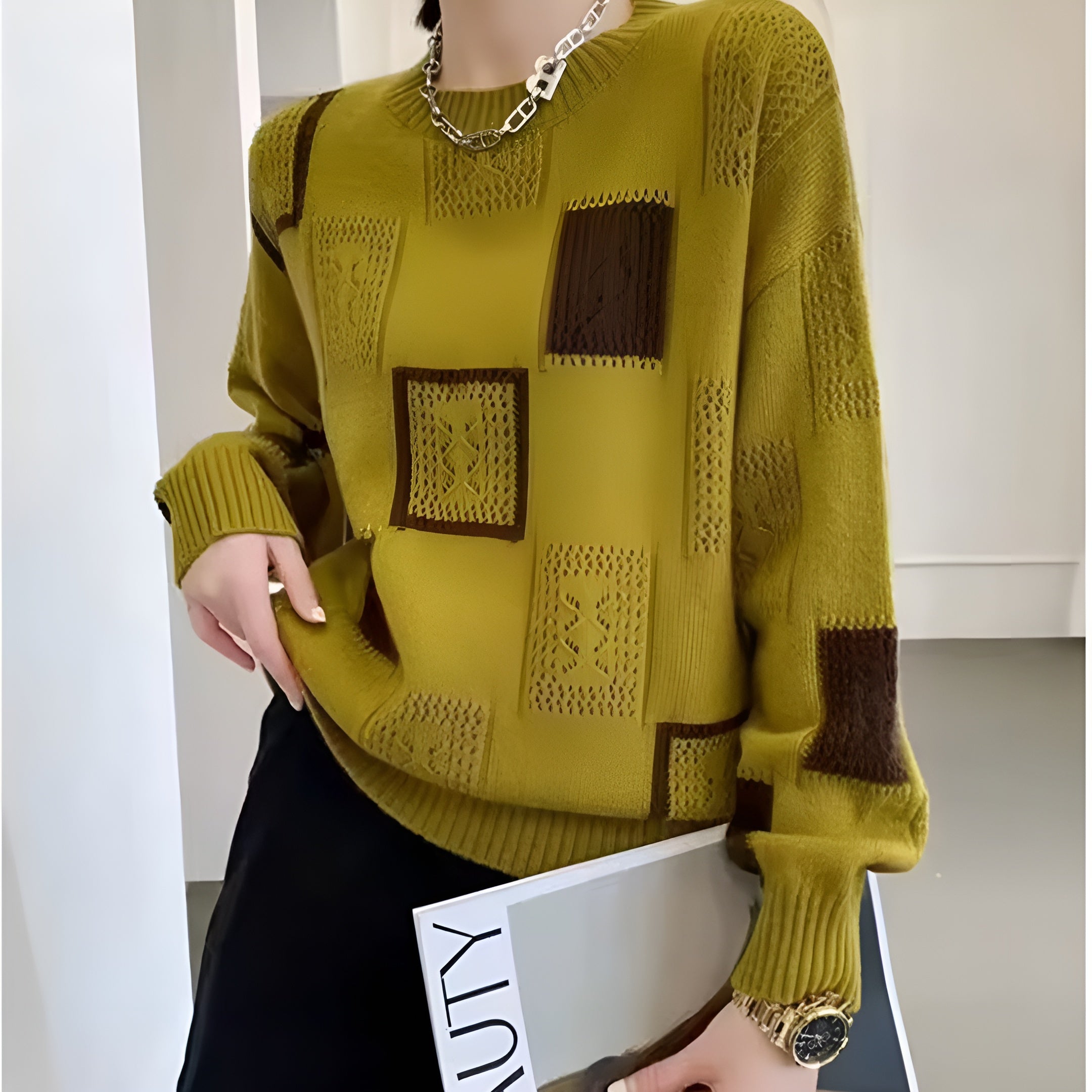 Knit Jumper | Relaxed Fit with Patchwork Pattern