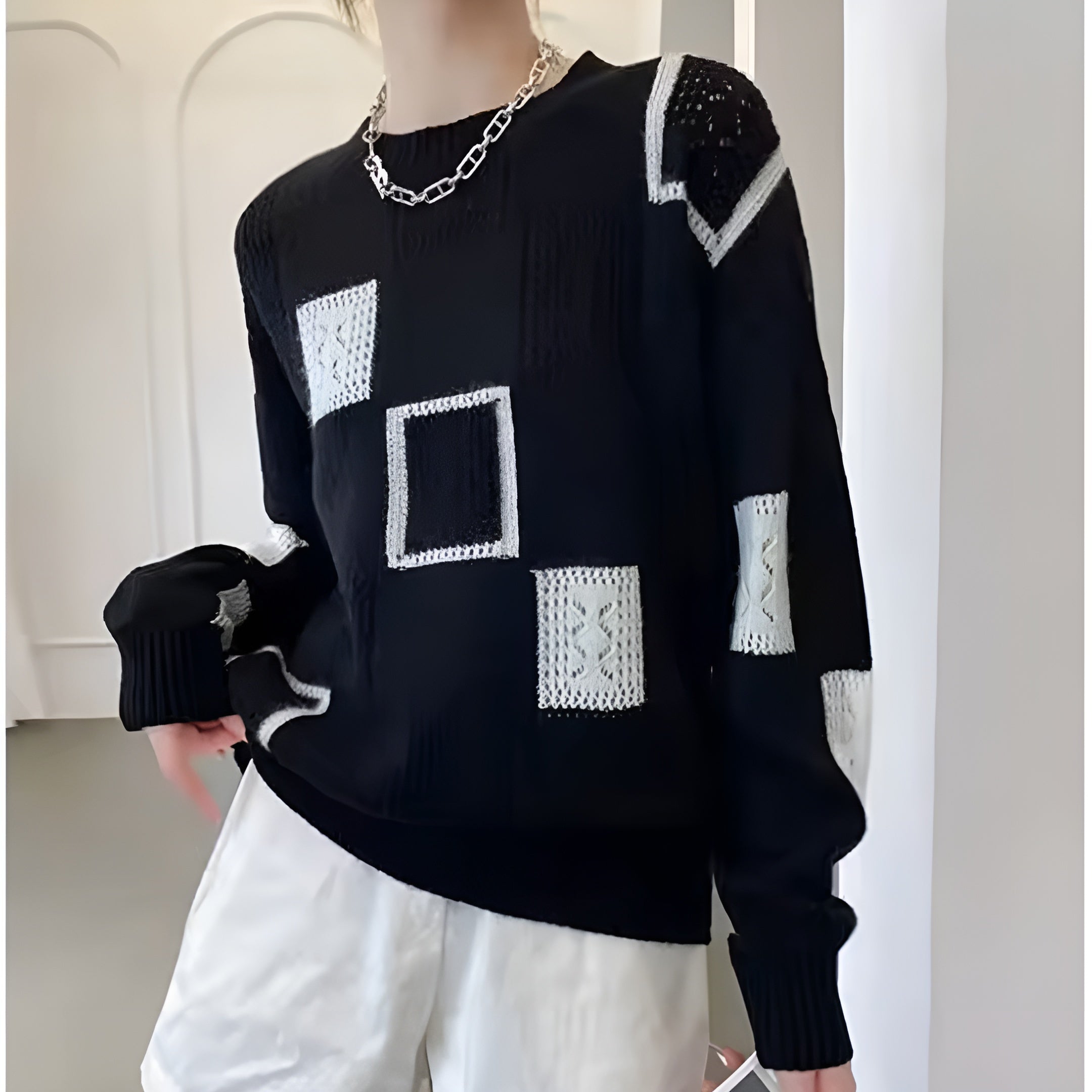 Knit Jumper | Relaxed Fit with Patchwork Pattern