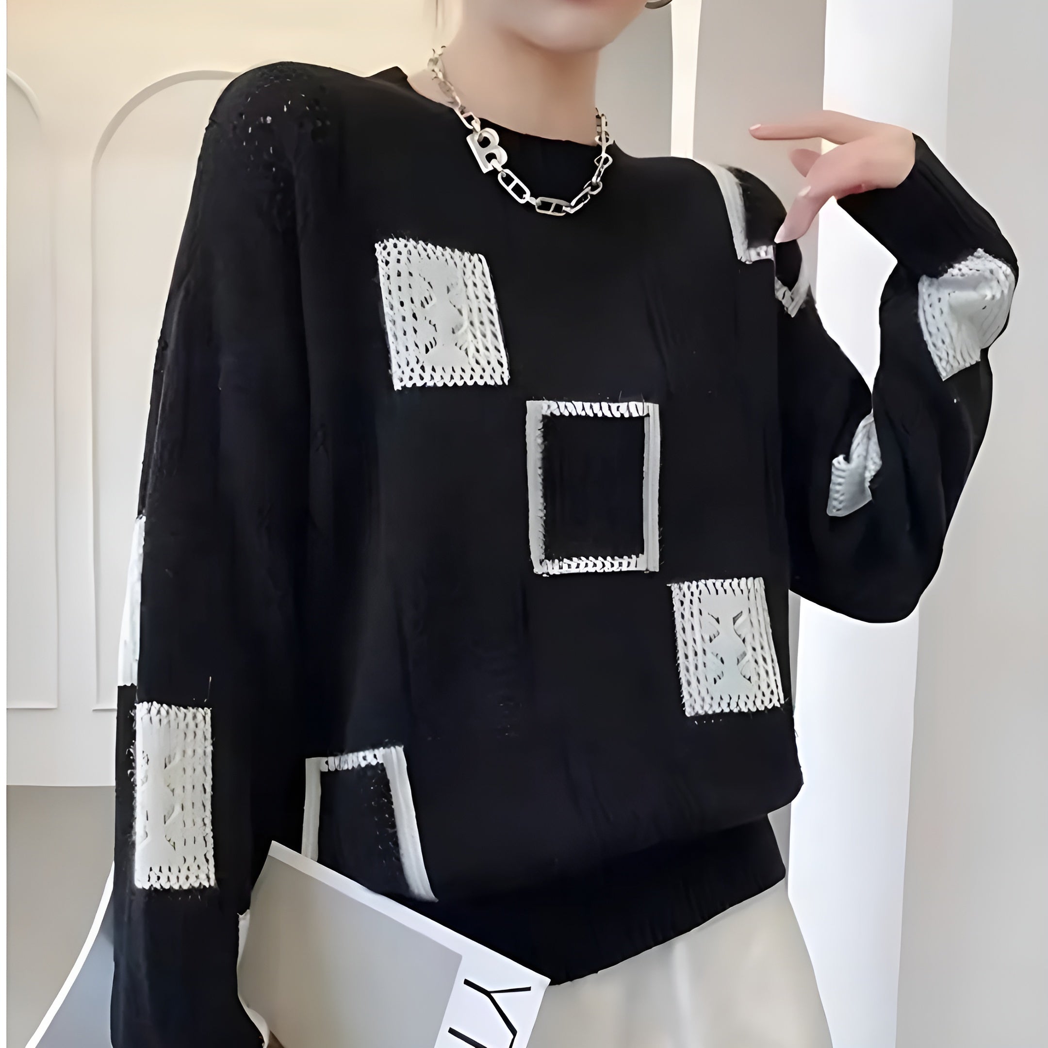 Knit Jumper | Relaxed Fit with Patchwork Pattern