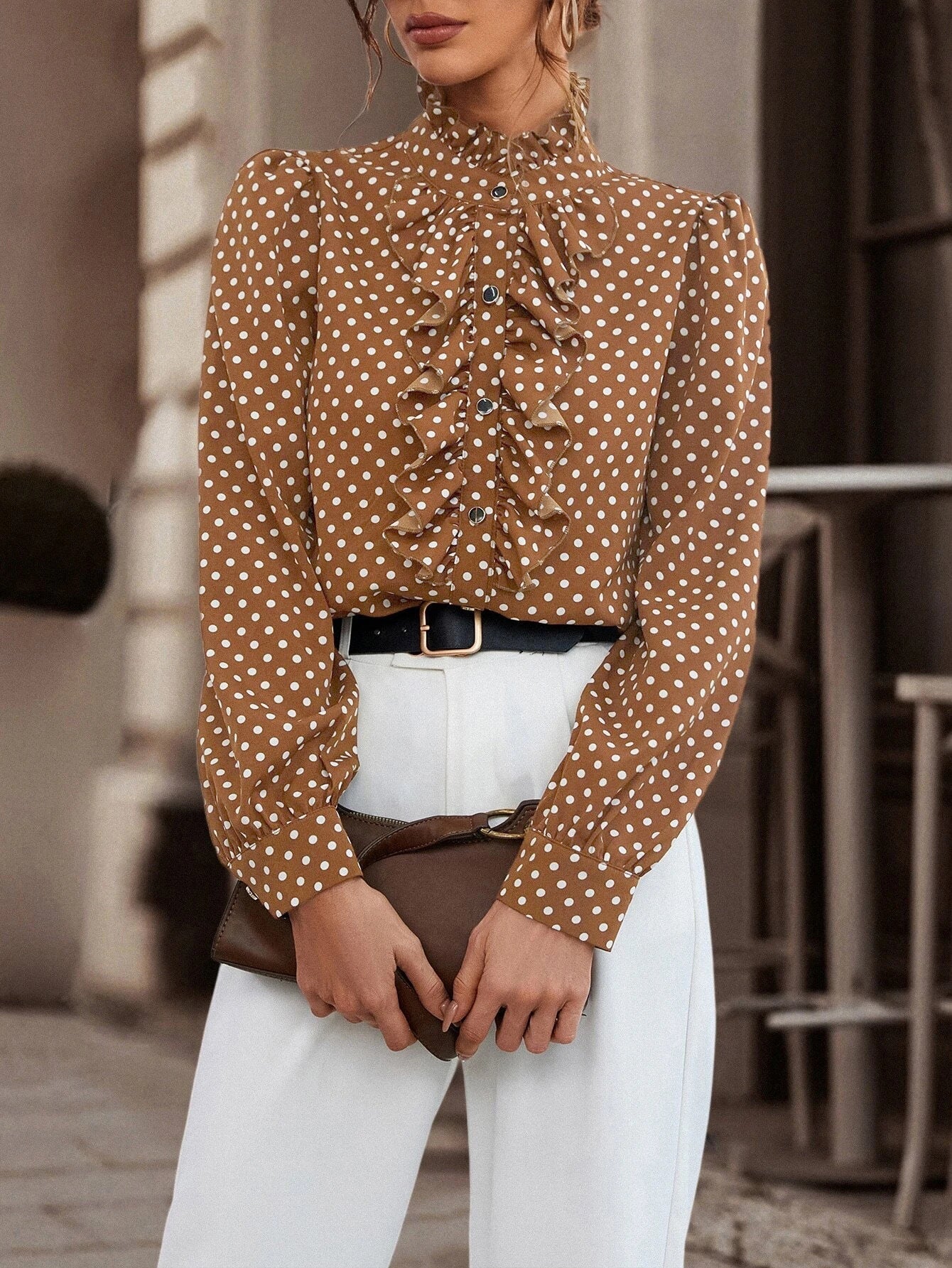 Long Sleeve Blouse | High Neck Ruffle Detail
