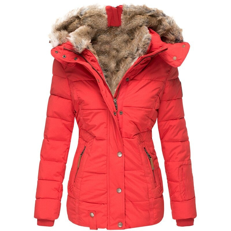 Winter Parka Jacket - Fur Trim Hood with Zip Front
