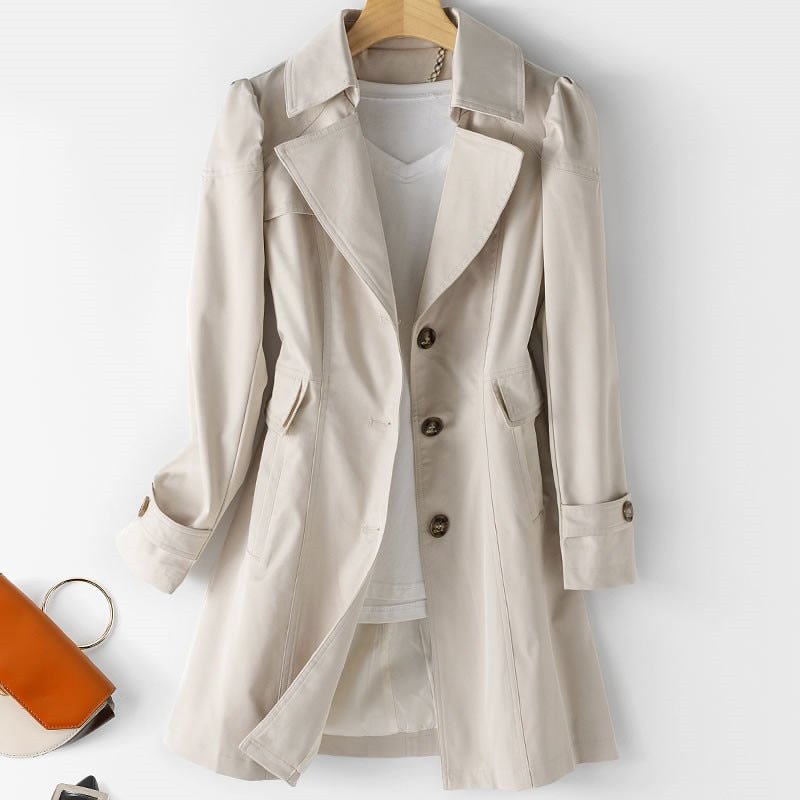 Trench Coat - Single Button Front with Tailored Style