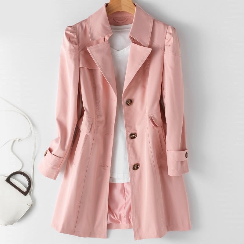 Trench Coat - Single Button Front with Tailored Style