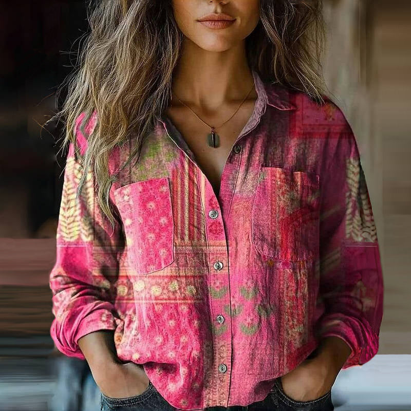 Long Sleeve Blouse | Button Front Printed Design