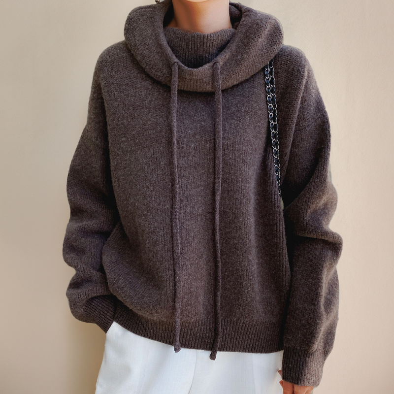 Oversized Hoodie Jumper - High Neck Drawstring Design