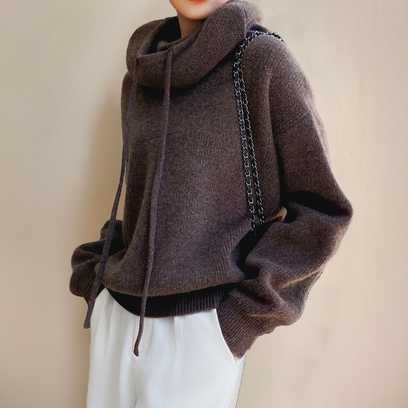 Oversized Hoodie Jumper - High Neck Drawstring Design