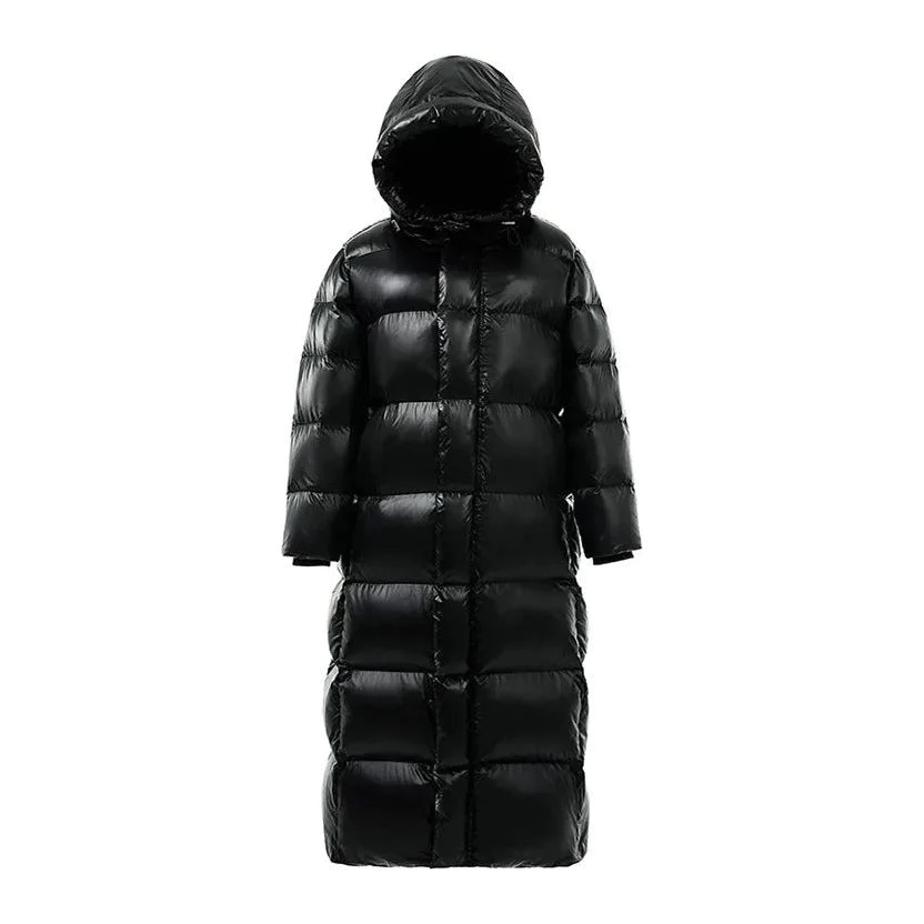 Long Puffer Coat - Hooded with Quilted Finish