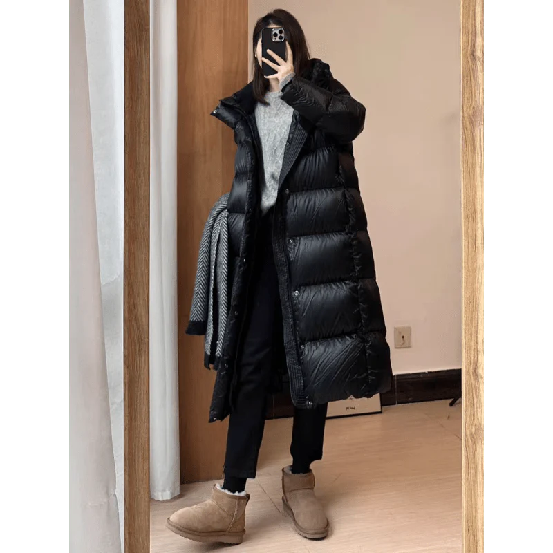 Long Puffer Coat - Hooded with Quilted Finish