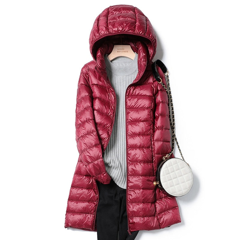 Puffer Coat - Hooded Longline Style for Winter Layering