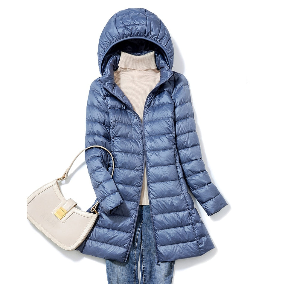 Puffer Coat - Hooded Longline Style for Winter Layering