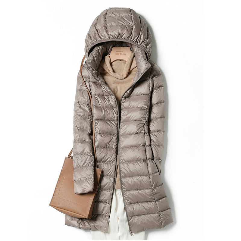 Puffer Coat - Hooded Longline Style for Winter Layering