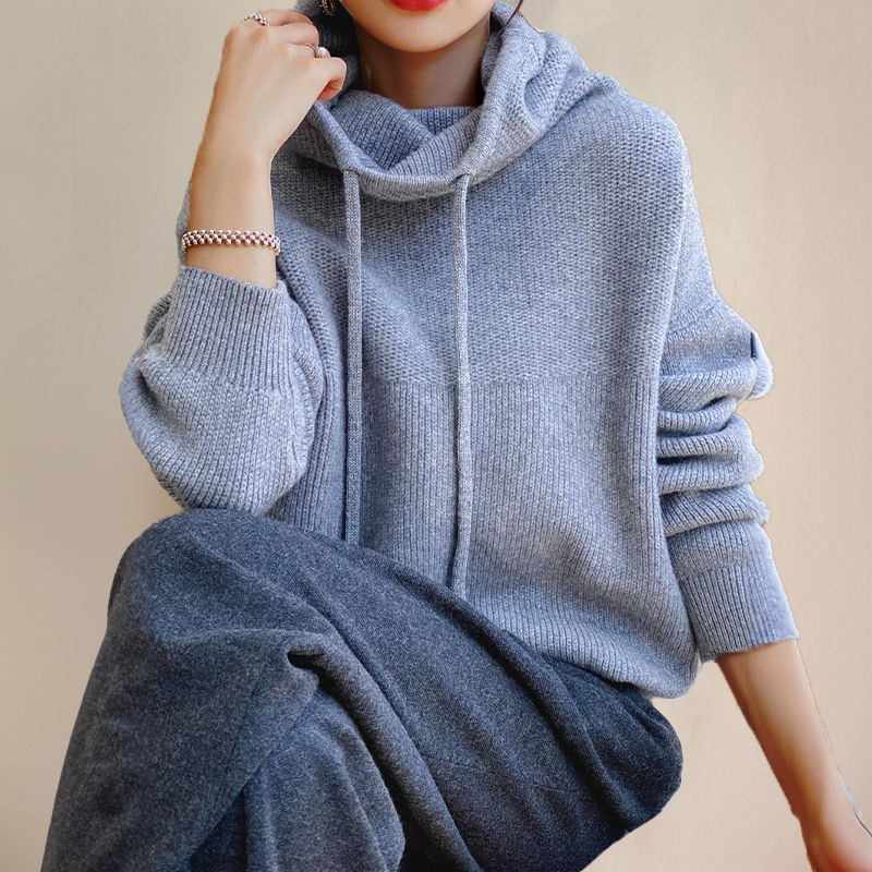 Oversized Hoodie Jumper - High Neck Drawstring Design
