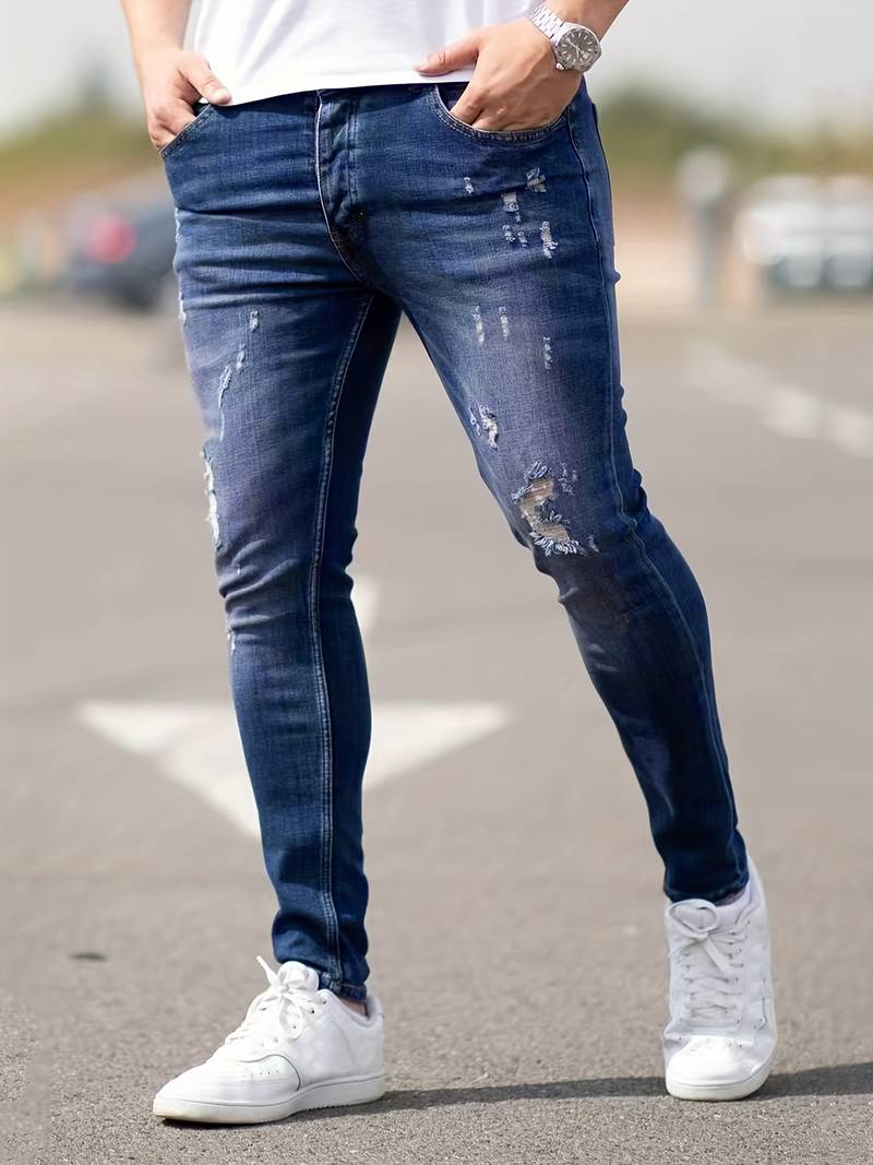 Slim Fit Jeans - Distressed Streetwear Style