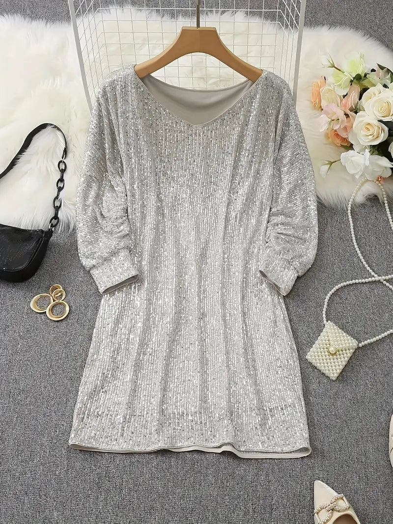 Sequin Mini Dress - Long Sleeve with Relaxed Fit