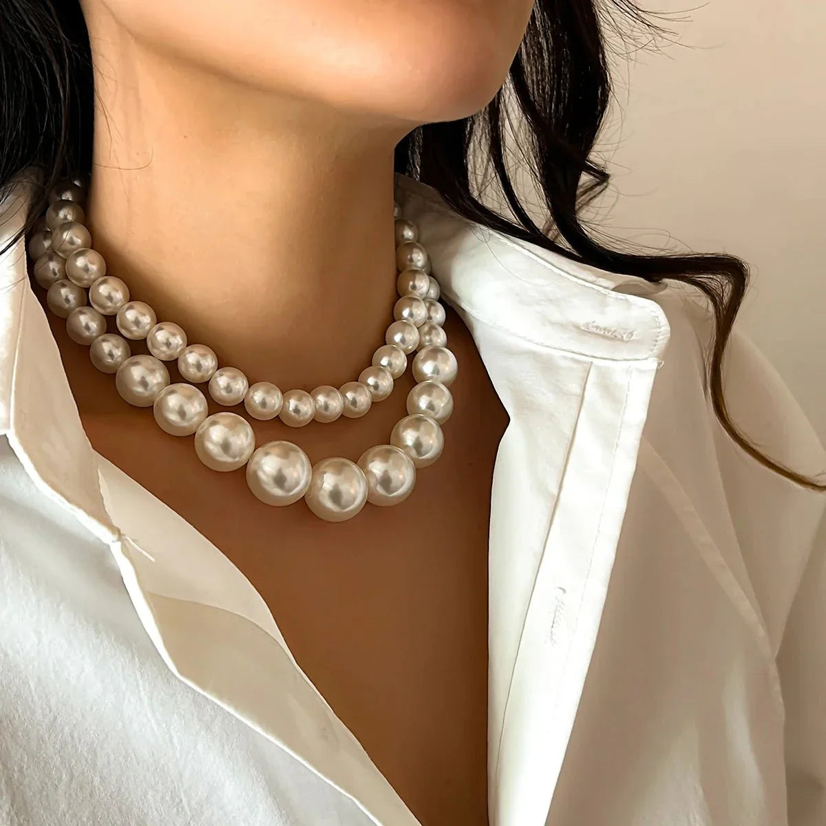 Pearl Necklace - Double Layer Statement Beads