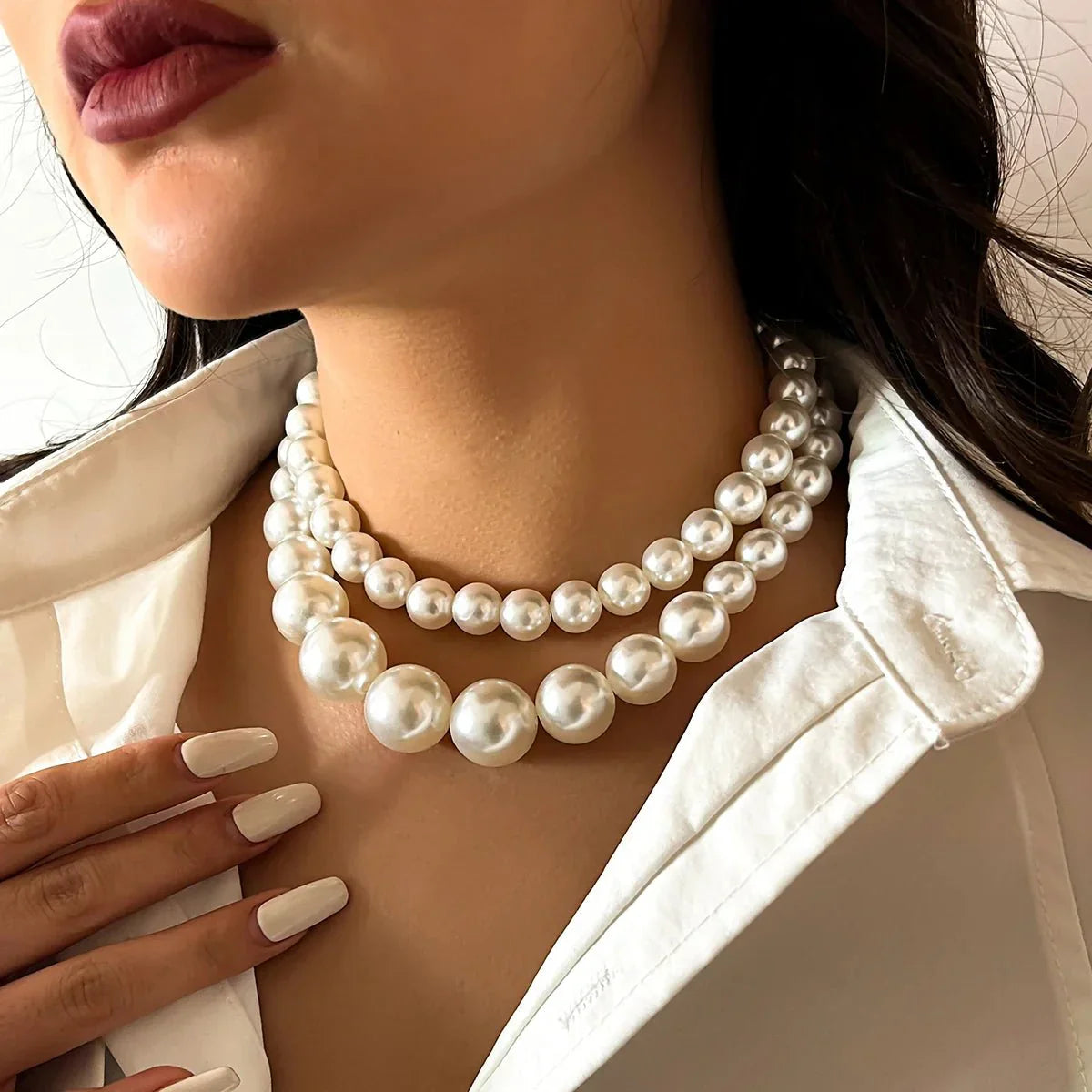 Pearl Necklace - Double Layer Statement Beads