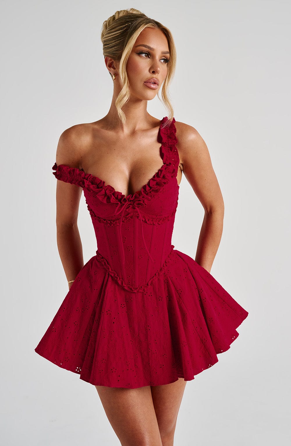 Women’s Off Shoulder Corset Playsuit | Flowy Mini Skirt