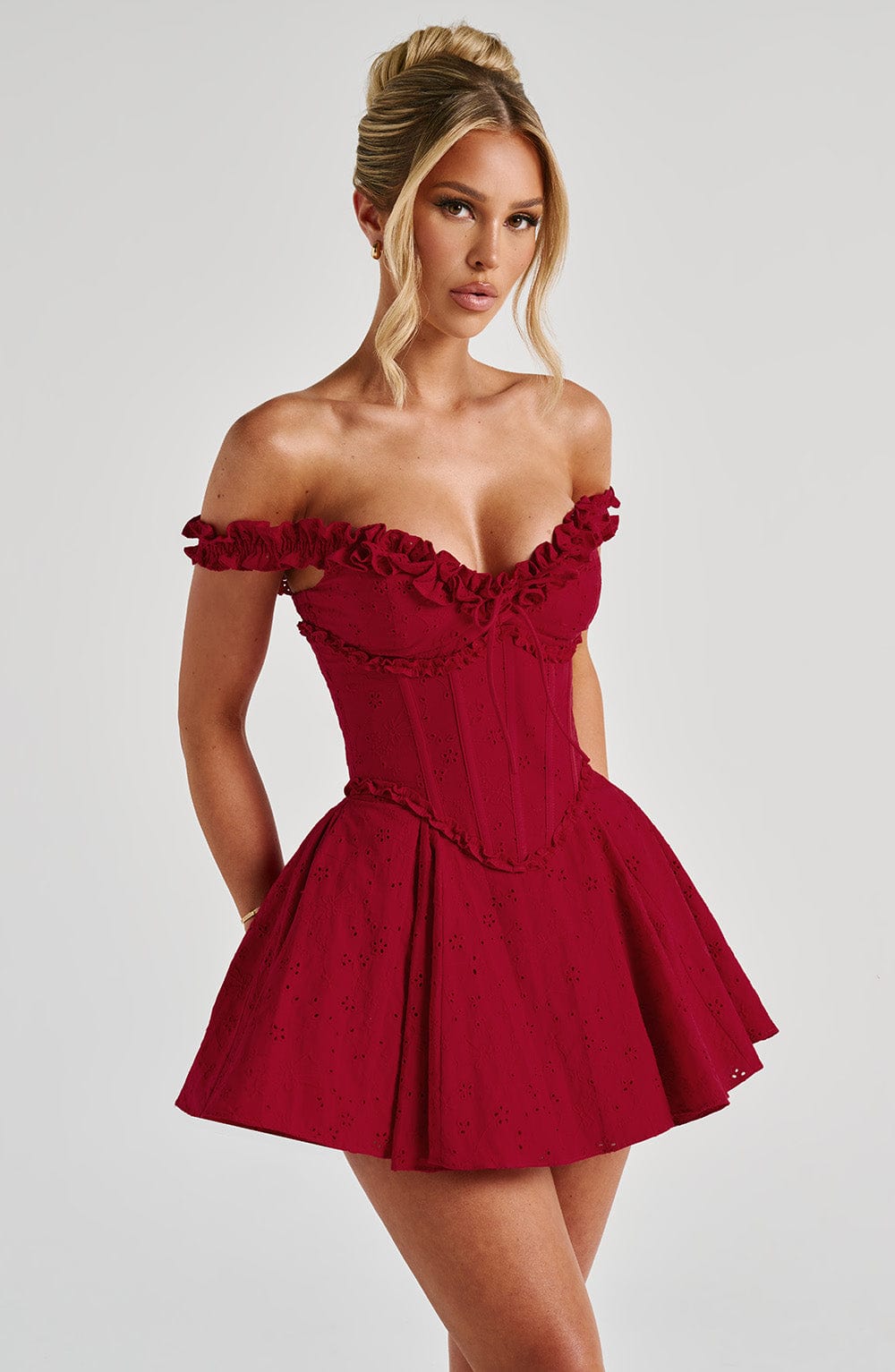 Women’s Off Shoulder Corset Playsuit | Flowy Mini Skirt