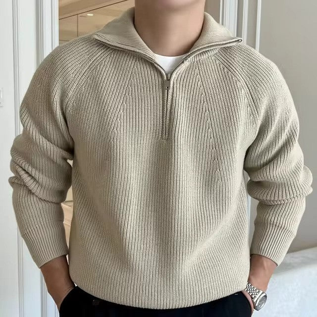 Half Zip Jumper - Ribbed Knit with Relaxed Fit