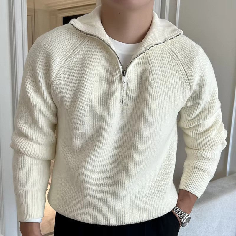 Half Zip Jumper - Ribbed Knit with Relaxed Fit
