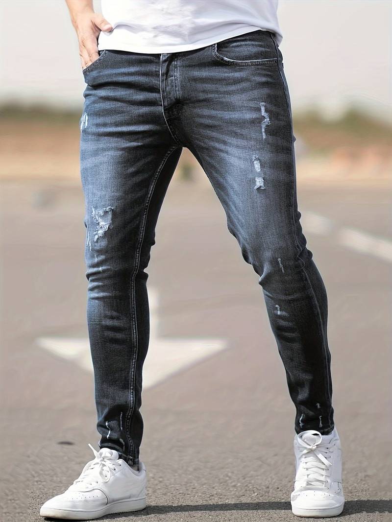 Slim Fit Jeans - Distressed Streetwear Style