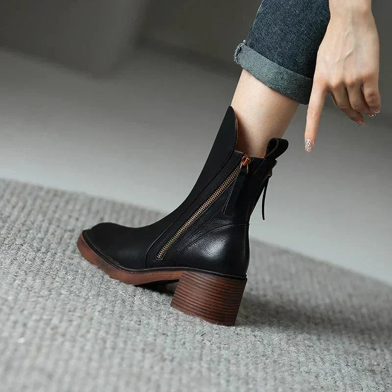 Ankle Boots | Block Heel with Side Zip Detail