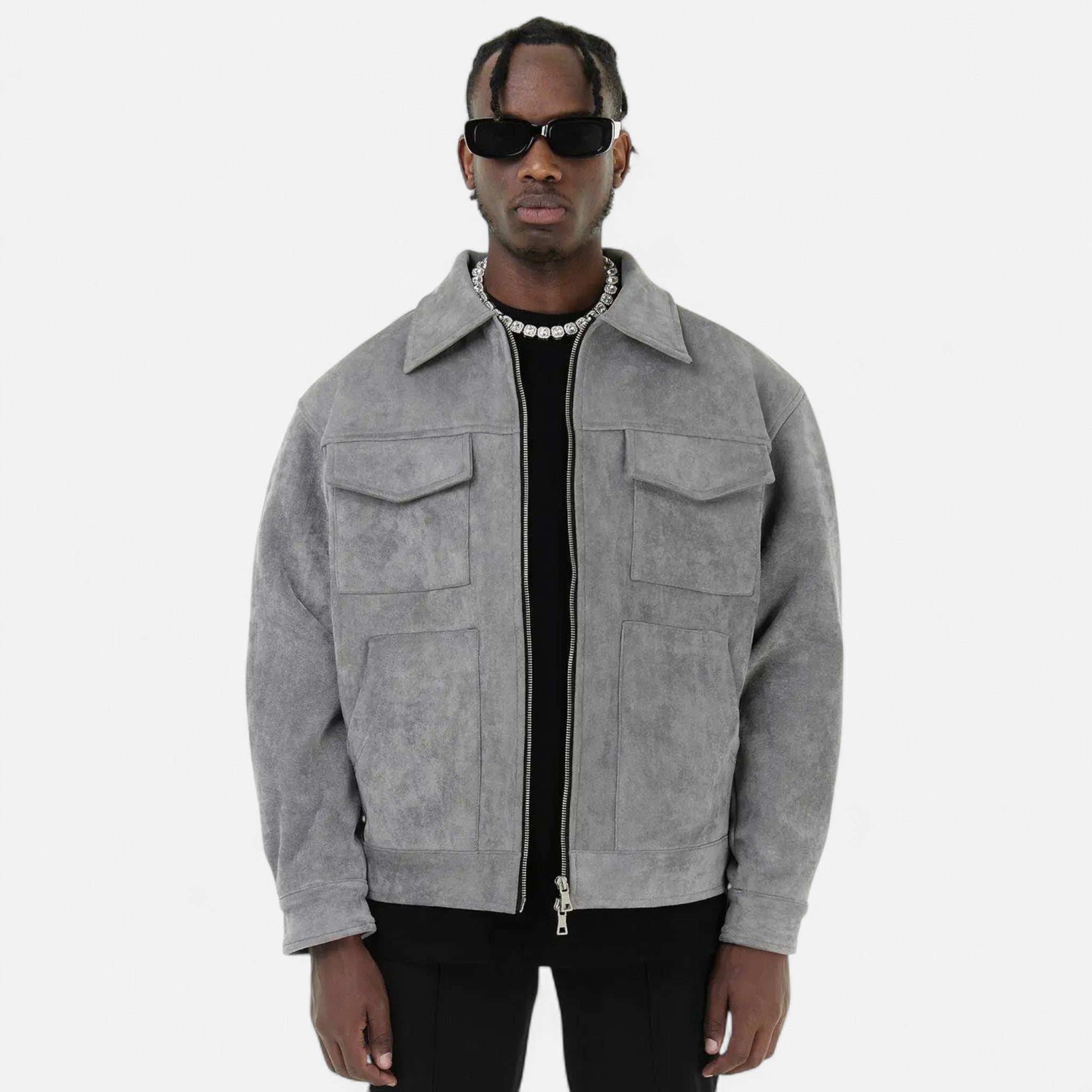 Men’s Trucker Jacket | Zip Front Casual Jacket With Chest Pockets