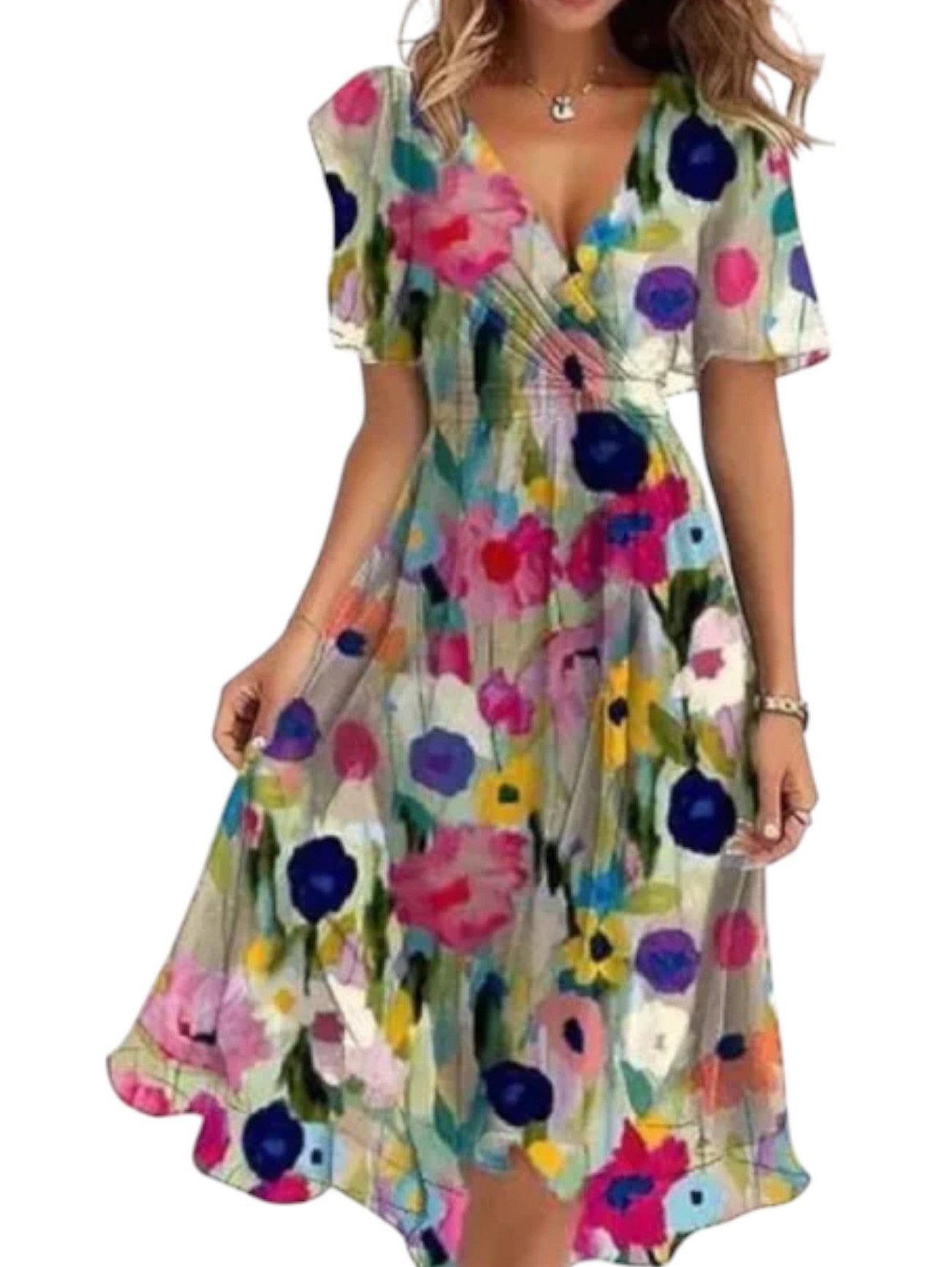 Women Summer Midi Wedding Guest Wrap Dress