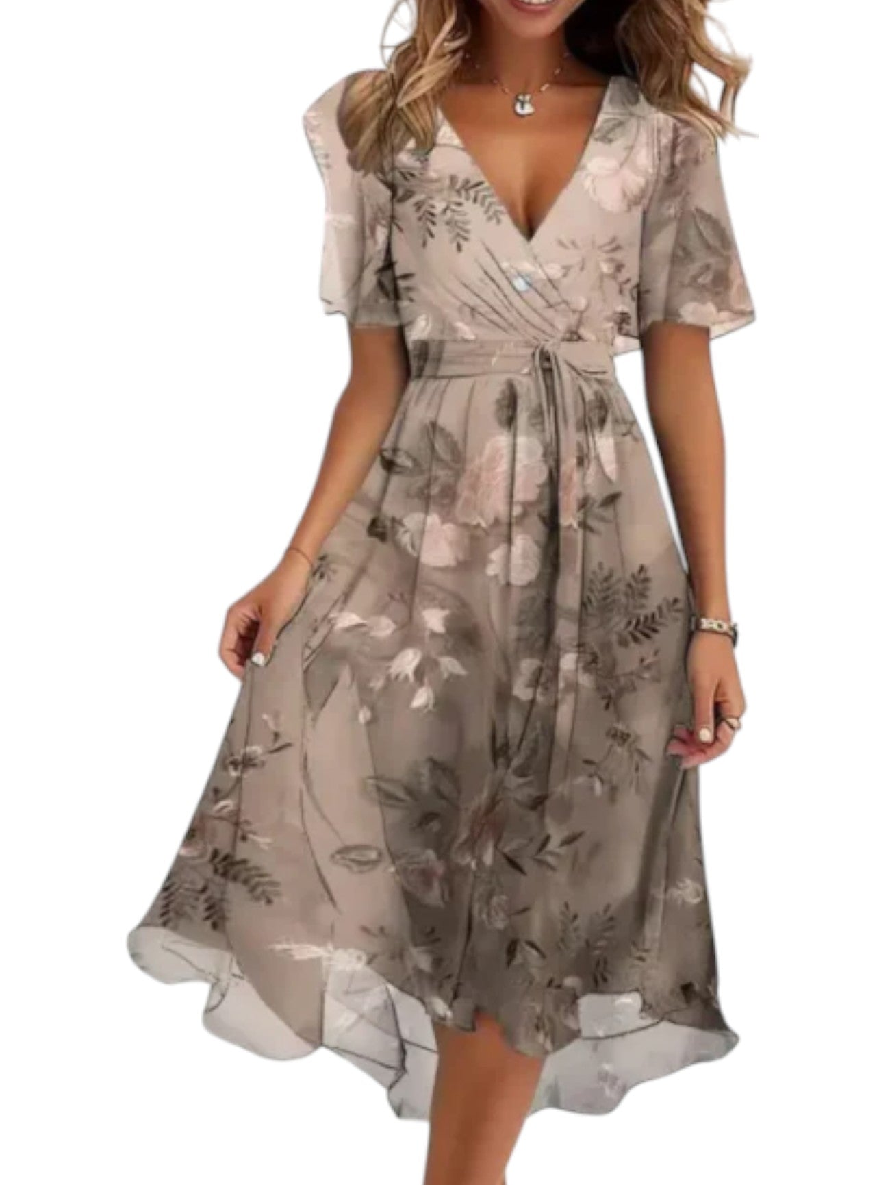 Women Summer Midi Wedding Guest Wrap Dress