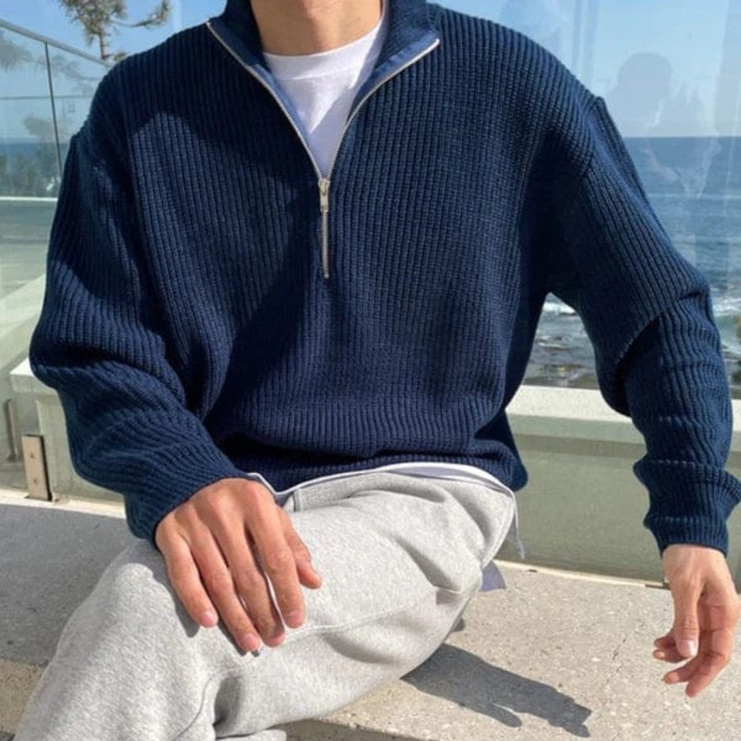 Half Zip Jumper - Relaxed Fit Ribbed Knit