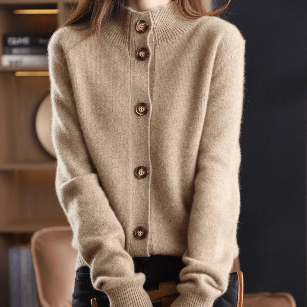 Button Front Knit Cardigan - Collared Neck