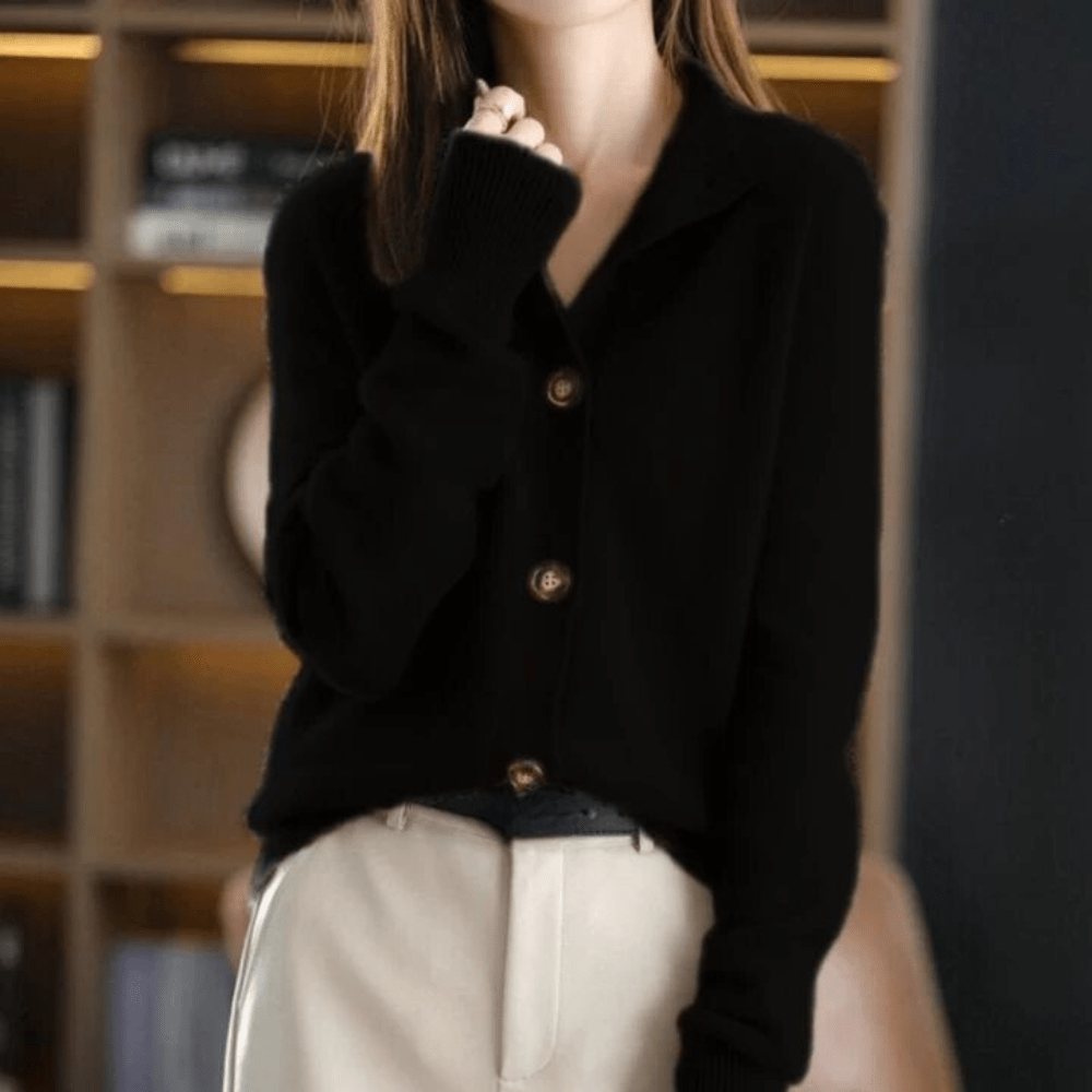 Button Front Knit Cardigan - Collared Neck