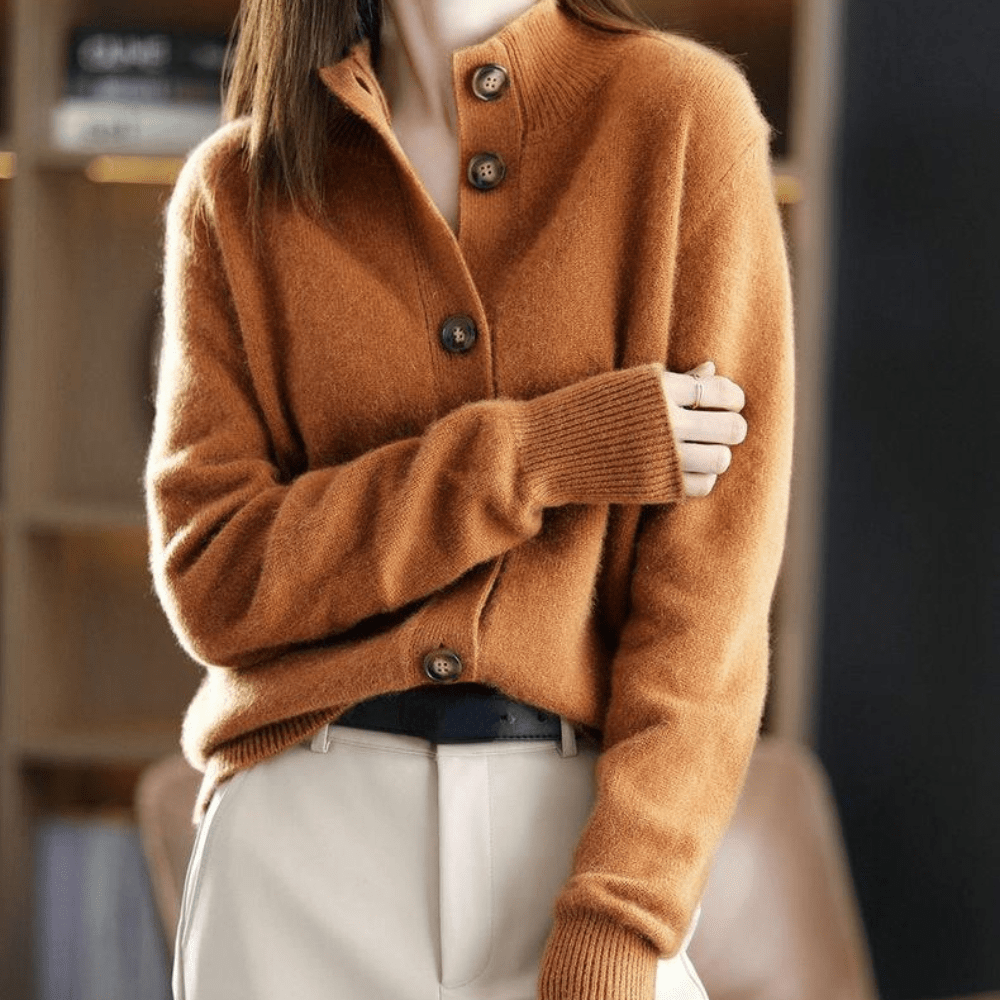 Button Front Knit Cardigan - Collared Neck