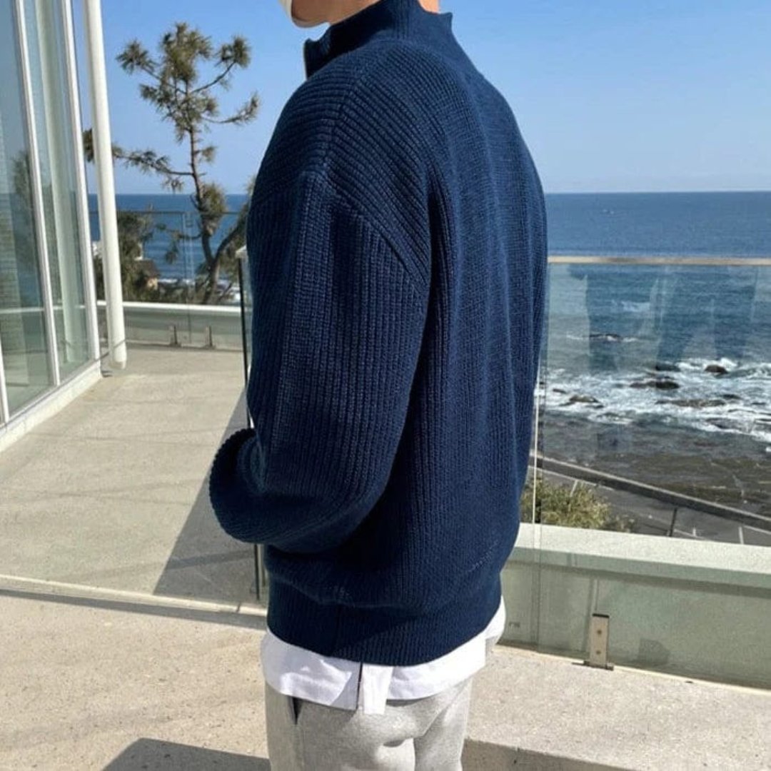 Half Zip Jumper - Relaxed Fit Ribbed Knit